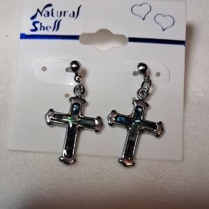 Abalone Crucifix Earrings